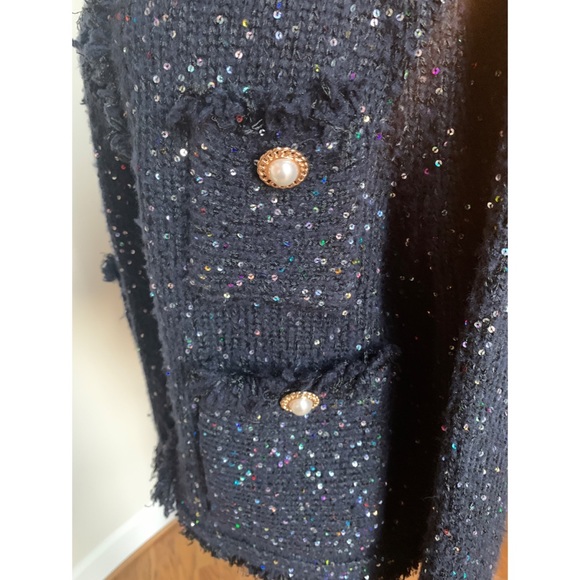 Zara shimmery knit frayed jacket in navy, S - Picture 9 of 13